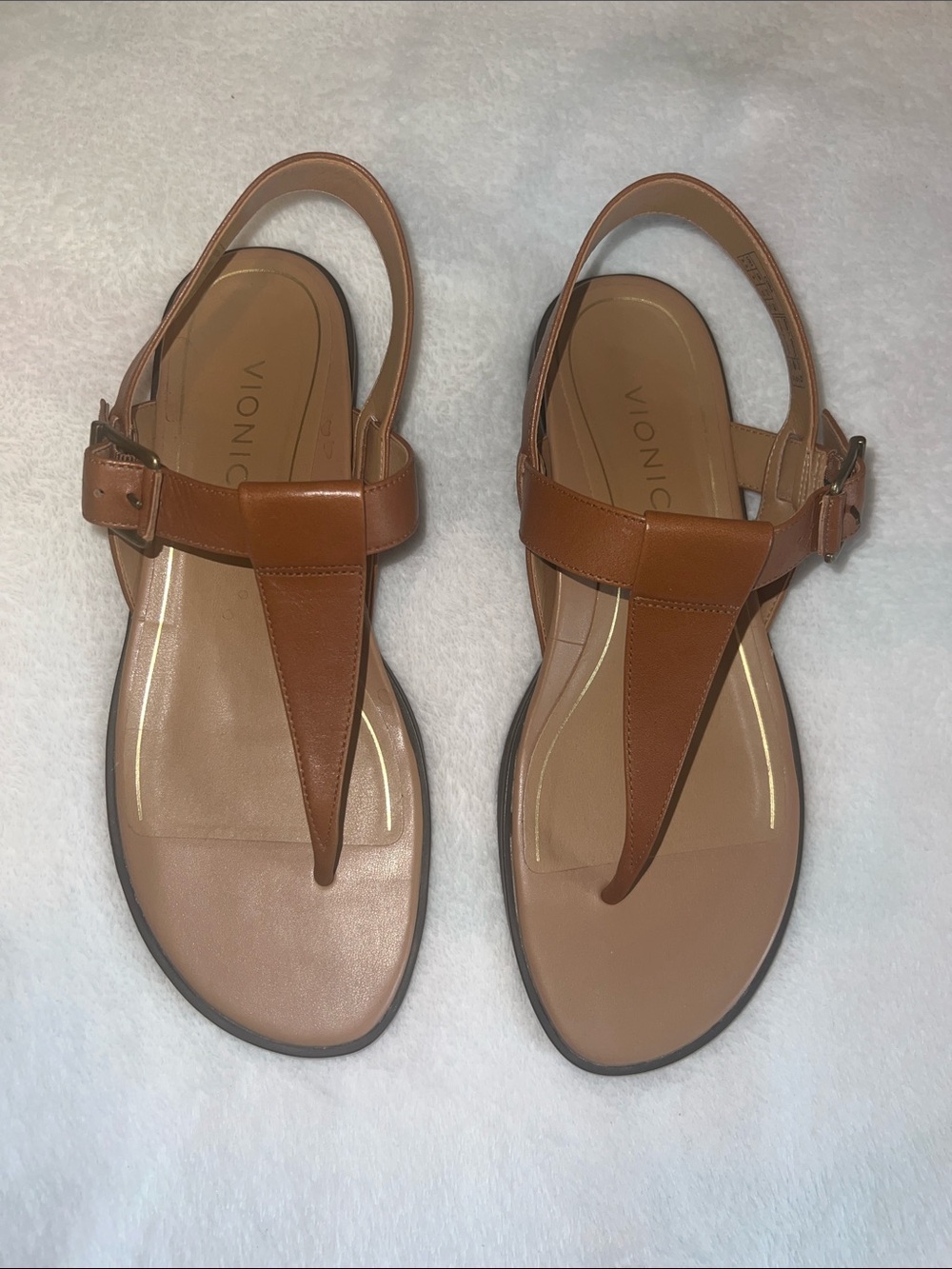 Vionic Tan Leather T-Strap Slingback Sandals